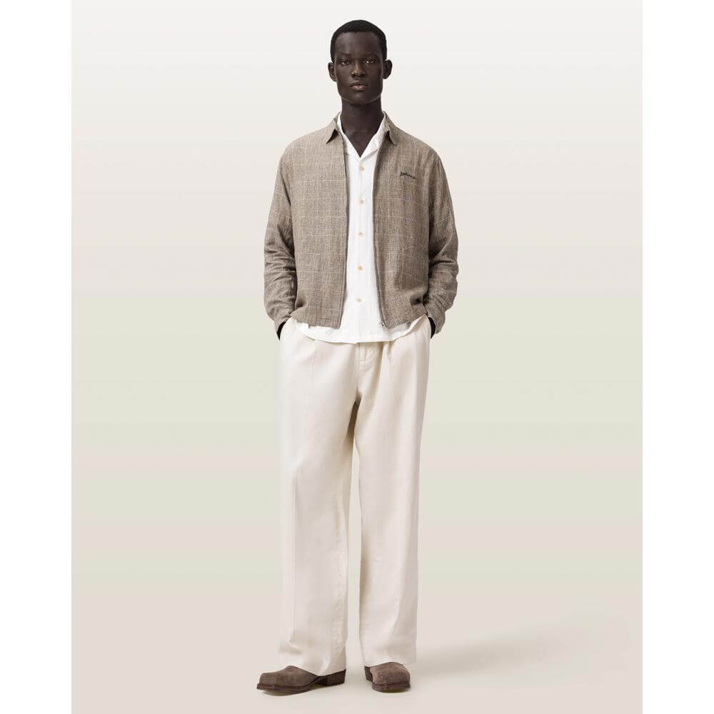 AllSaints Keal Linen Blend Embroidered Check Jacket
